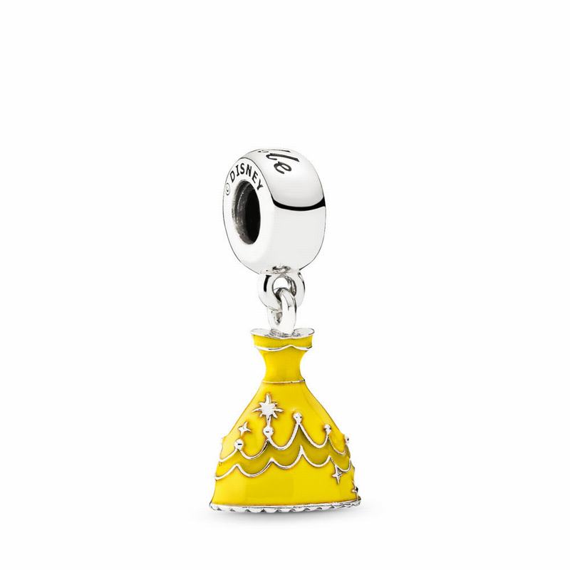 Pandora Disney Belle's Dress Dangle Charm Ireland - Sterling Silver/Enamel/Yellow - 309541KQH